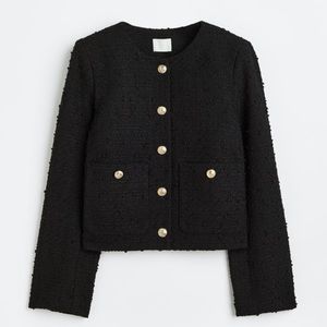 NWT H&M tweed boucle black cropped jacket